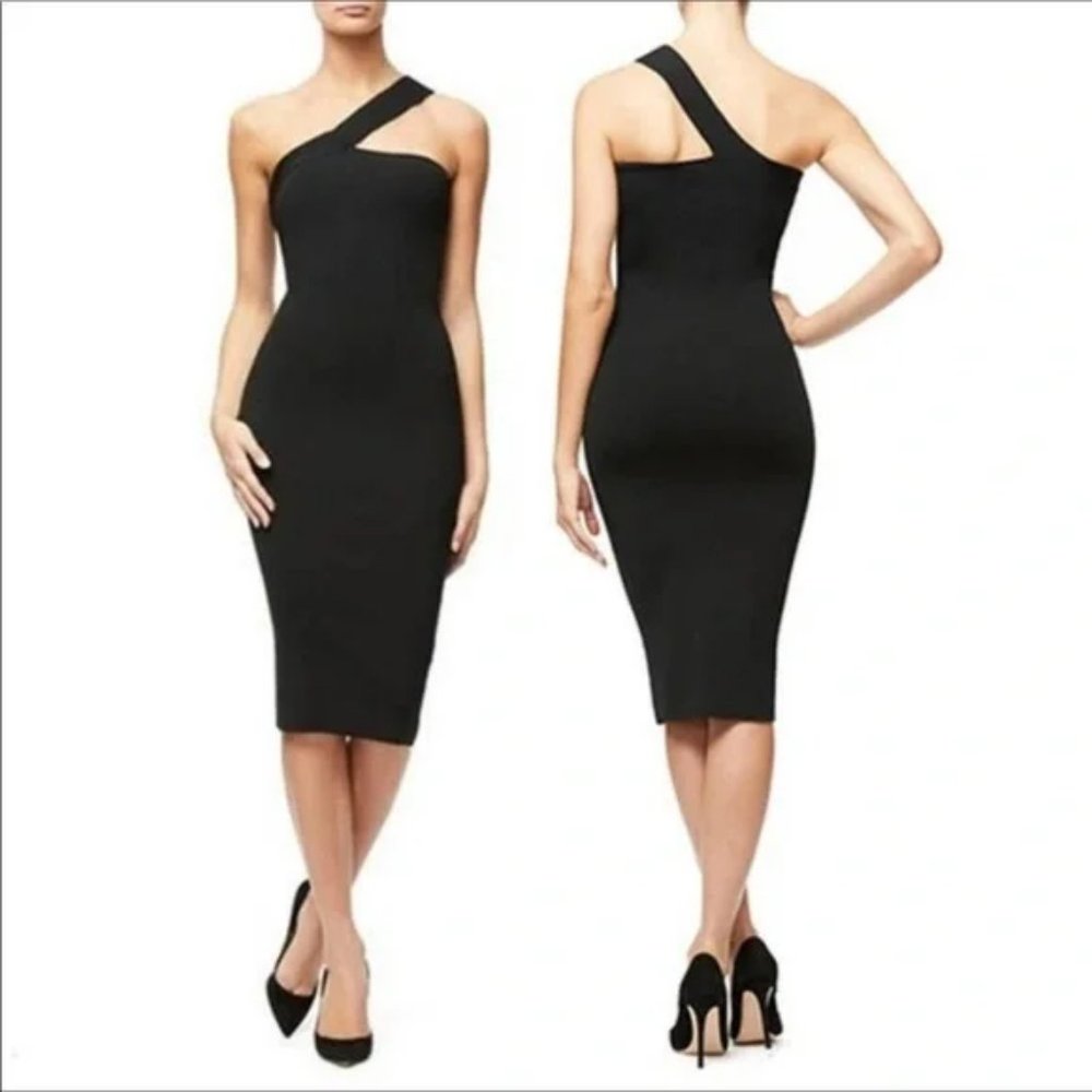 Good American The Night Out Asymmetrical Dress Black XS (NWT)